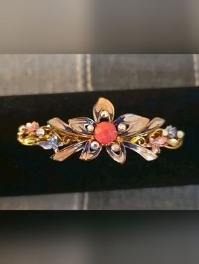 🦋 Pink Purple Rhinestone Butterfly Barette Hair Clip Gold-tone Rare Vtg